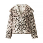 Women Padded Faux Fur Coat with Leopard Print, Oversized Silhouette and Stand-Up Collar Fashion Glam