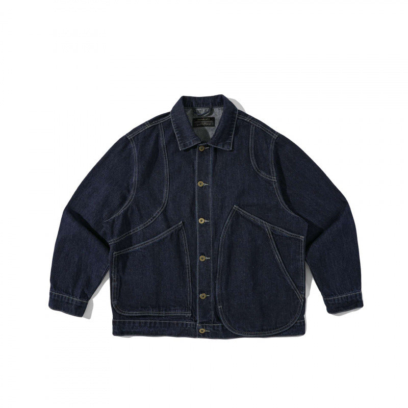 Unisex Boxy Denim Worker Jacket with Oversized Patch Round Pockets Fashion Glam