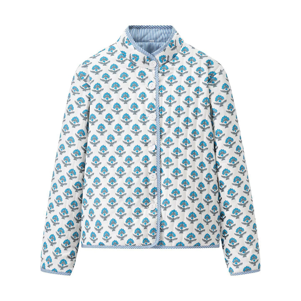 Women's Light Print Cotton Cardigan in Boxy Cut with Contrasting Cuffs Fashion Glam