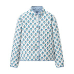 Women's Light Print Cotton Cardigan in Boxy Cut with Contrasting Cuffs Fashion Glam