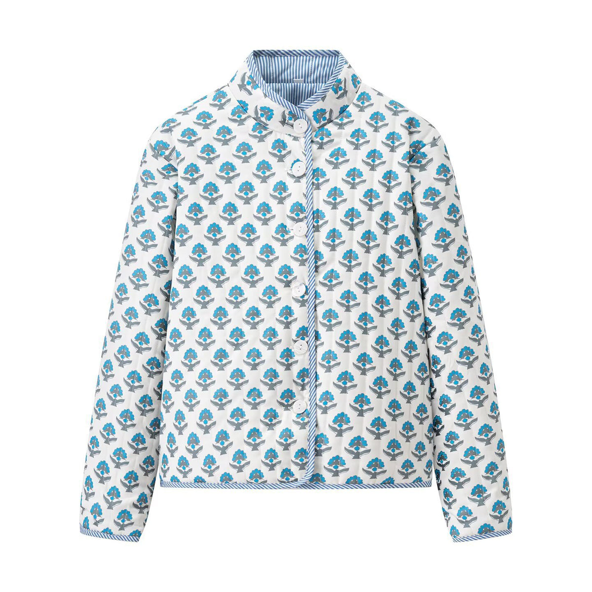 Women's Light Print Cotton Cardigan in Boxy Cut with Contrasting Cuffs Fashion Glam
