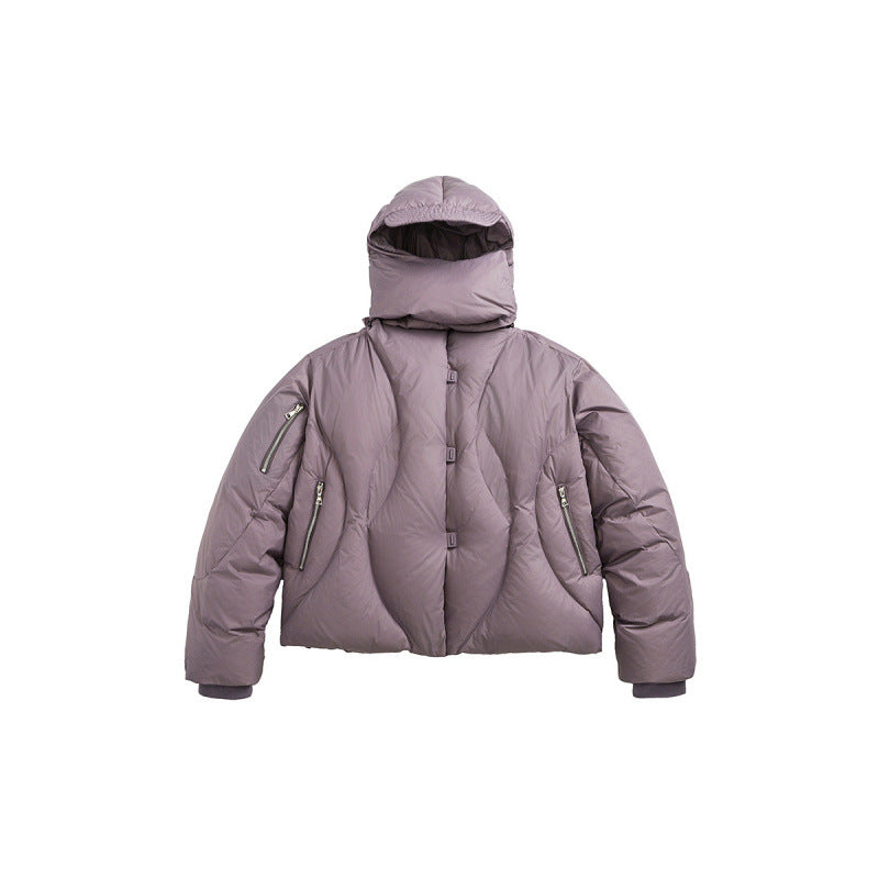 Unisex Short padded puffer jacket with high closing collar, voluminous hood and zippered pockets Fashion Glam