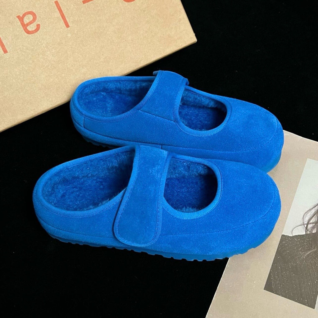 Women's Cozy Velour Mary Jane Slippers with Teddy Lining and Velcro Fashion Glam