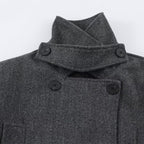 Men's short double-breasted wool coat with stand collar and waist belt Fashion Glam