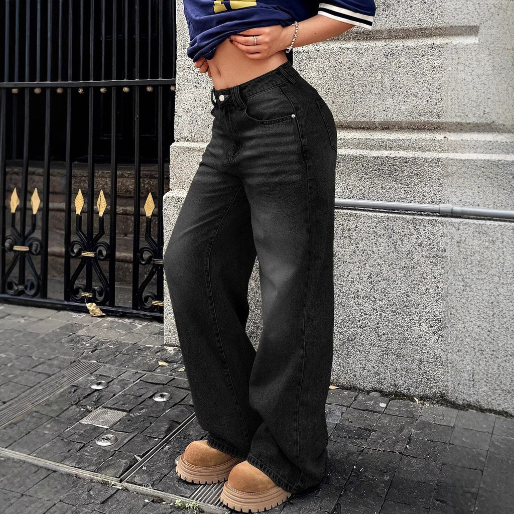 Ladies wide high-waisted denim jeans in baggy style with extra wide leg Fashion Glam