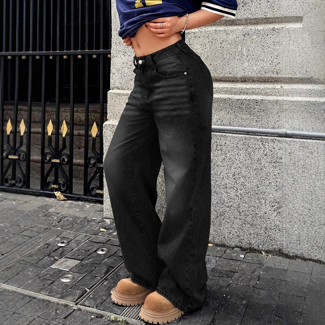 Ladies wide high-waisted denim jeans in baggy style with extra wide leg Fashion Glam