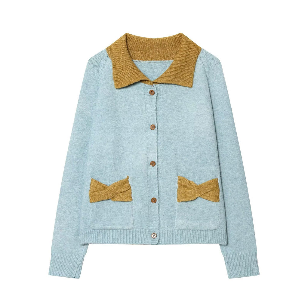 Women’s knit cardigan with oversized collar and bow pockets Fashion Glam