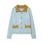 Women’s knit cardigan with oversized collar and bow pockets Fashion Glam