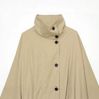 Women's Short Water-Repellent Cape Jacket with High Stand-Up Collar and Concealed Button Placket Fashion Glam
