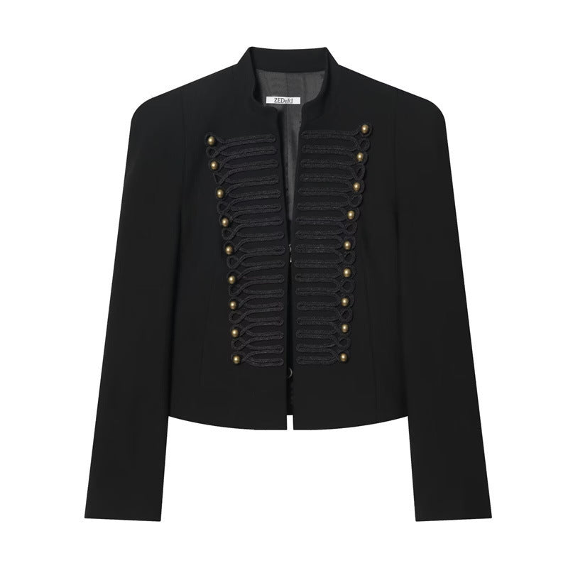 Ladies short blazer in hussar style with braided breastplate and brass buttons Fashion Glam
