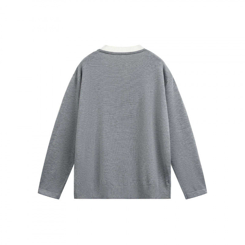 Men's Lightweight Fine Knit Henley Sweater with Contrast Collar and Relaxed Fit Fashion Glam