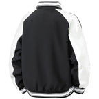 Men's Retro College Jacket with Snap Button Closure, Raglan Sleeves and Ribbed Cuffs Fashion Glam