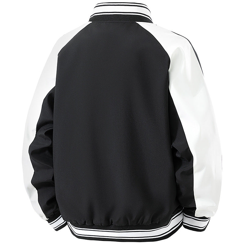 Men's Retro College Jacket with Snap Button Closure, Raglan Sleeves and Ribbed Cuffs Fashion Glam