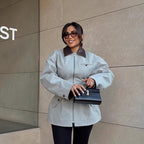 Ladies short jacket in oversized leather look with contrasting shirt collar Fashion Glam