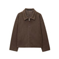 Women Boxy Wool Blend Blouson Jacket with Zipper and Shirt Collar Fashion Glam