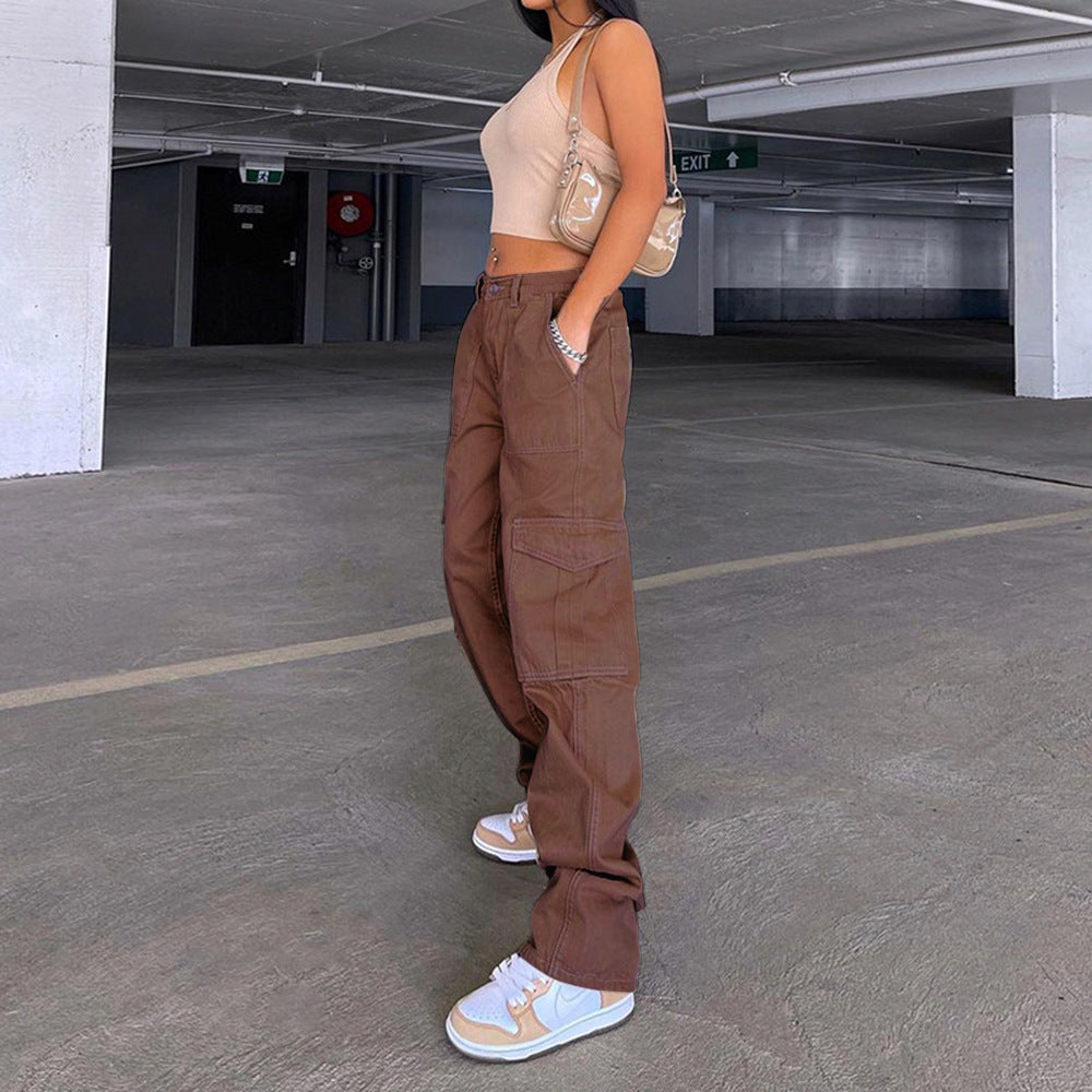 Women High-Waist Cargo Jeans in Relaxed-Fit with Wide Leg Fashion Glam