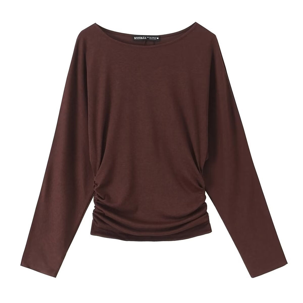 Women's long-sleeve shirt with side gathering and dropped shoulders Fashion Glam