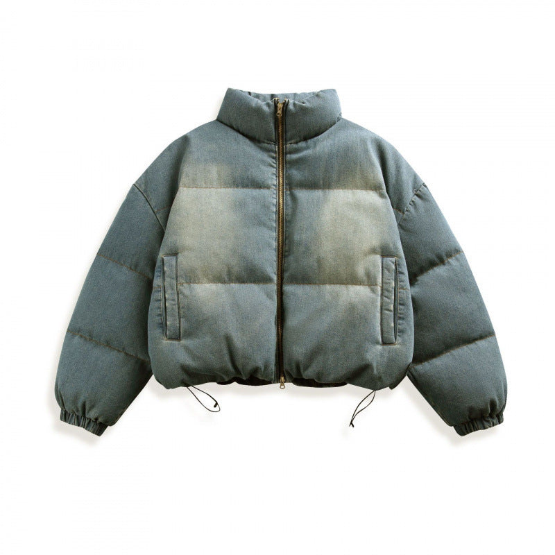 Unisex Short Oversized Padded Jacket with Stand Collar, Drawstring and Elastic Sleeve Cuffs Fashion Glam