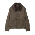 Women's short jacket in pilot bomber style with faux fur shawl collar Fashion Glam