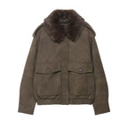 Women's short jacket in pilot bomber style with faux fur shawl collar Fashion Glam