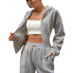 Women’s loungewear set with fitted hooded jacket and loose fleece jogging pants Fashion Glam