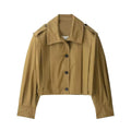 Ladies Short-Cut Trench Blouson Jacket with Pleats and Epaulettes Fashion Glam