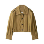 Ladies Short-Cut Trench Blouson Jacket with Pleats and Epaulettes Fashion Glam
