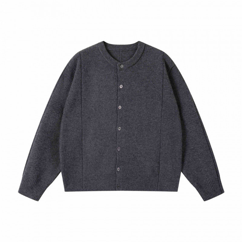 Unisex Boxiger Fine Knit Cardigan with Round Neck and Continuous Button Placket Fashion Glam
