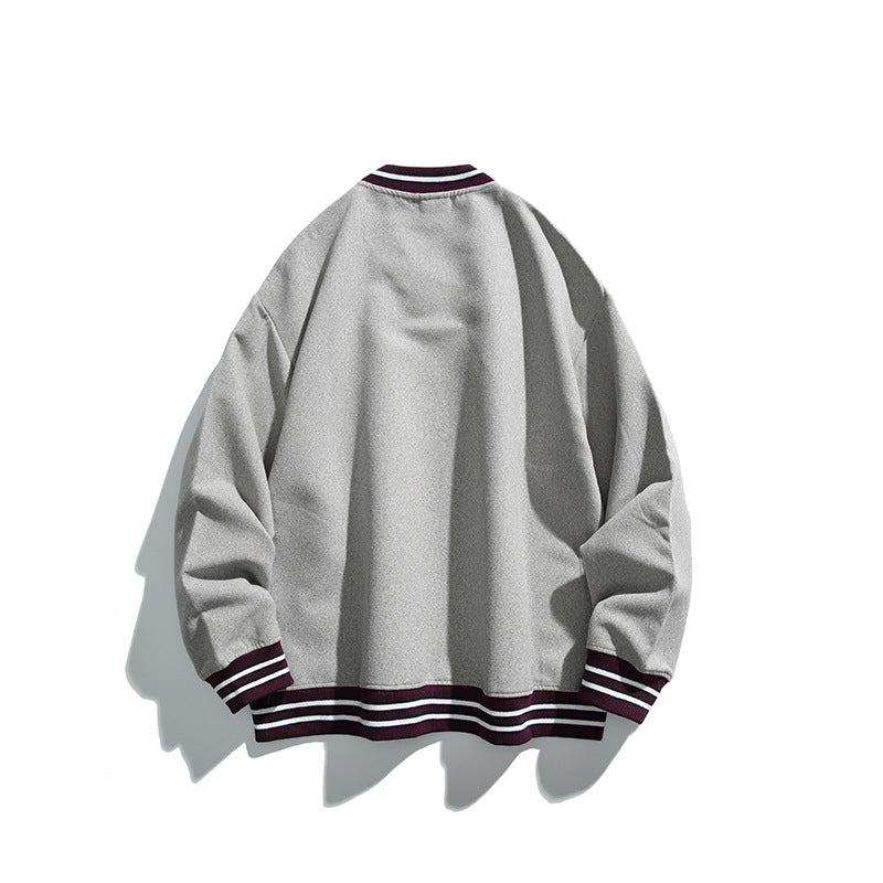 Men's Oversized V-Neck Sweatshirt with Contrast Stripes at Cuffs and Hem Fashion Glam