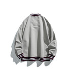 Men's Oversized V-Neck Sweatshirt with Contrast Stripes at Cuffs and Hem Fashion Glam