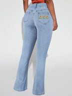 Ladies high-waisted tapered flared jeans with waist-shaping waistband Fashion Glam