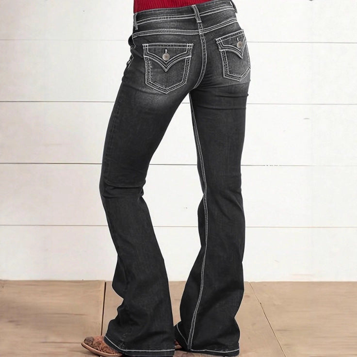 Women's high-waisted sculpting bootcut jeans with side decorative buttons Fashion Glam