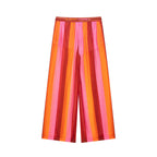 Women's Wide Culotte Pants with Drawstring Waist and Vertical Stripes Fashion Glam