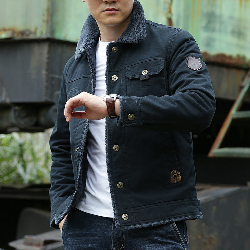 Men's Robust Canvas Field Jacket with Teddy Lining, Stand Collar and Utility Pockets Fashion Glam