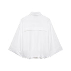 Women's Oversized Shirt Jacket with Three-Quarter Kimono Sleeves and Patch Pockets Fashion Glam