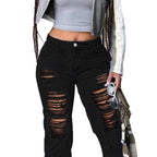 Women wide Destroyed-Denim-Jeans with high waist and strong Ripped-look Fashion Glam