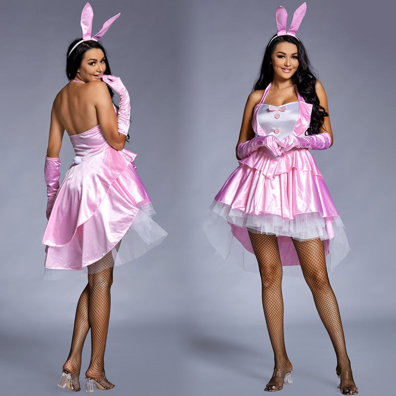 Women's Playful Sexy Bunny Costume with Ruffle Details and Headband Fashion Glam