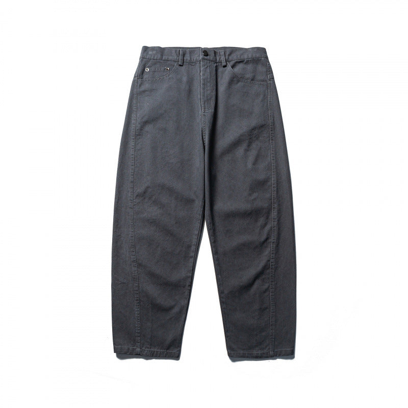 Men's Wide Tapered Denim Pants with High Waist and Prominent Step Closures Fashion Glam