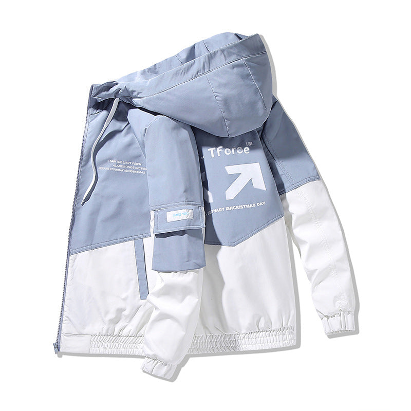 Men's Colorblock Hooded Utility Jacket with Print Details and Tactical Pockets Fashion Glam