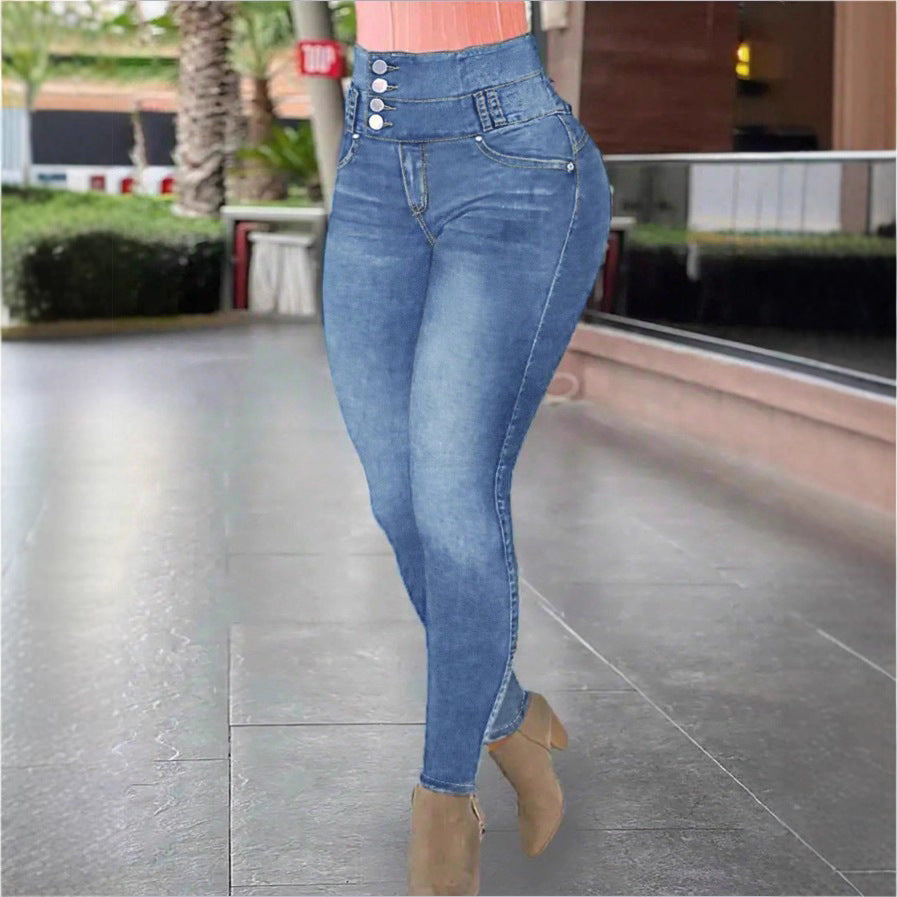 Women High-Waisted Sculpting Skinny Jeans with Reinforced V-Waist and Push-Up Effect Fashion Glam