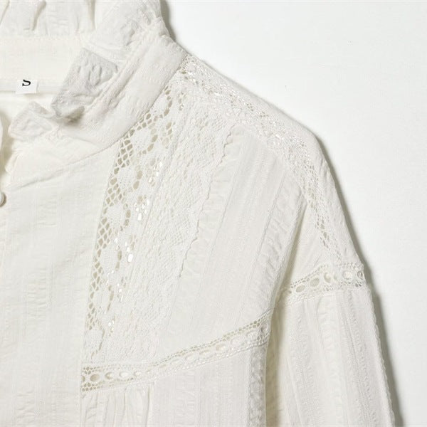 Ladies romantic Victorian lace blouse with stand-up collar and balloon sleeves Fashion Glam