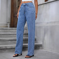 Women's High-Waist Wide-Leg Denim Jeans with Sparkling Pearl Scatter and Straight Leg Fashion Glam