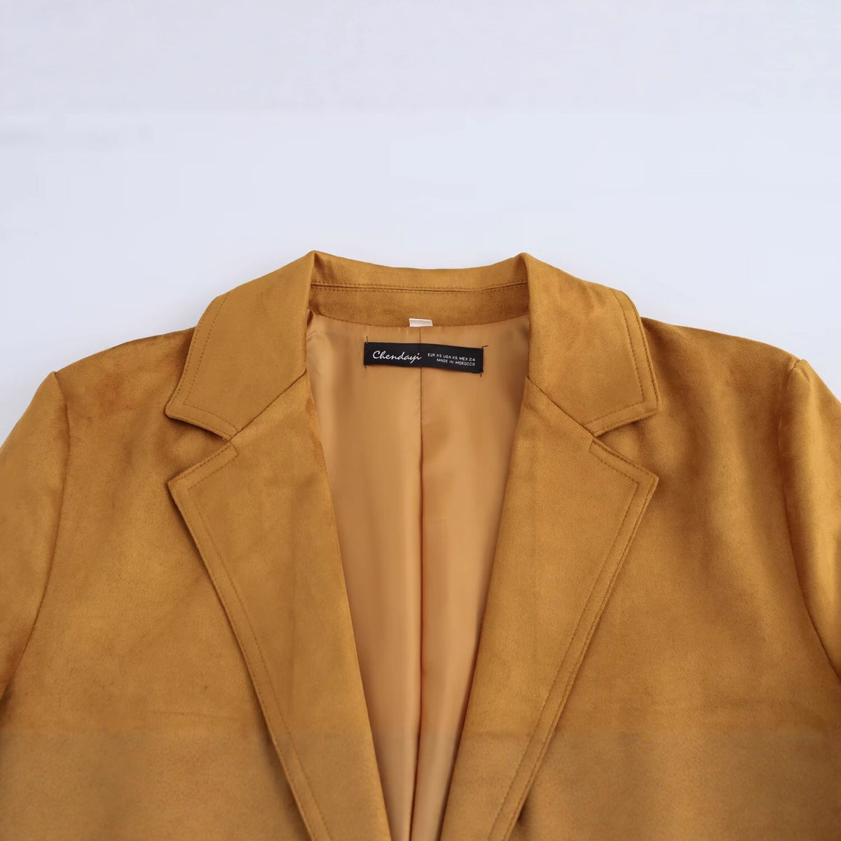 Women's Long Cut Suede Look Blazer with Notch Collar and Flap Pockets Fashion Glam