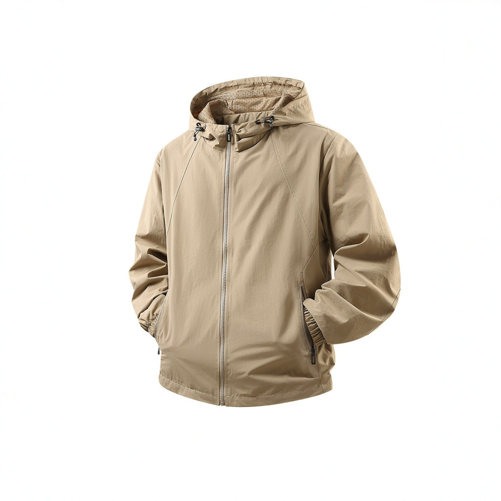 Men's Lightweight Breathable Hooded Windbreaker with Mesh Lining and Zipper Pockets Fashion Glam