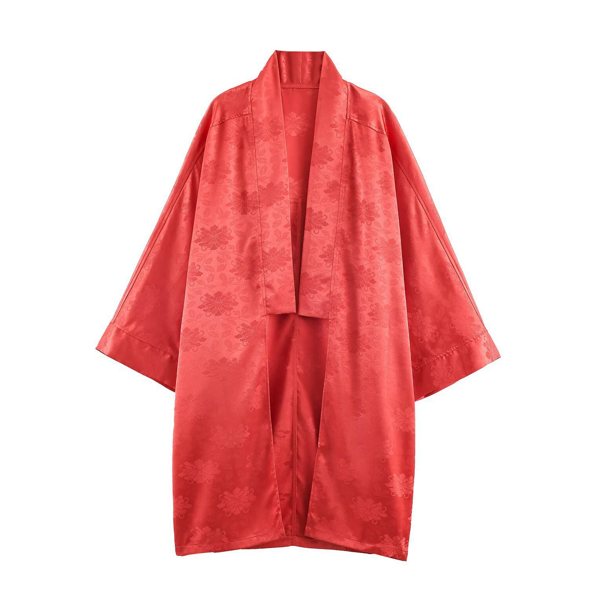 Ladies high-waisted satin pants with jacquard floral pattern and feather fringes Fashion Glam