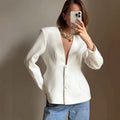 Women's tailored blazer with deep V-neck and contoured princess seam Fashion Glam