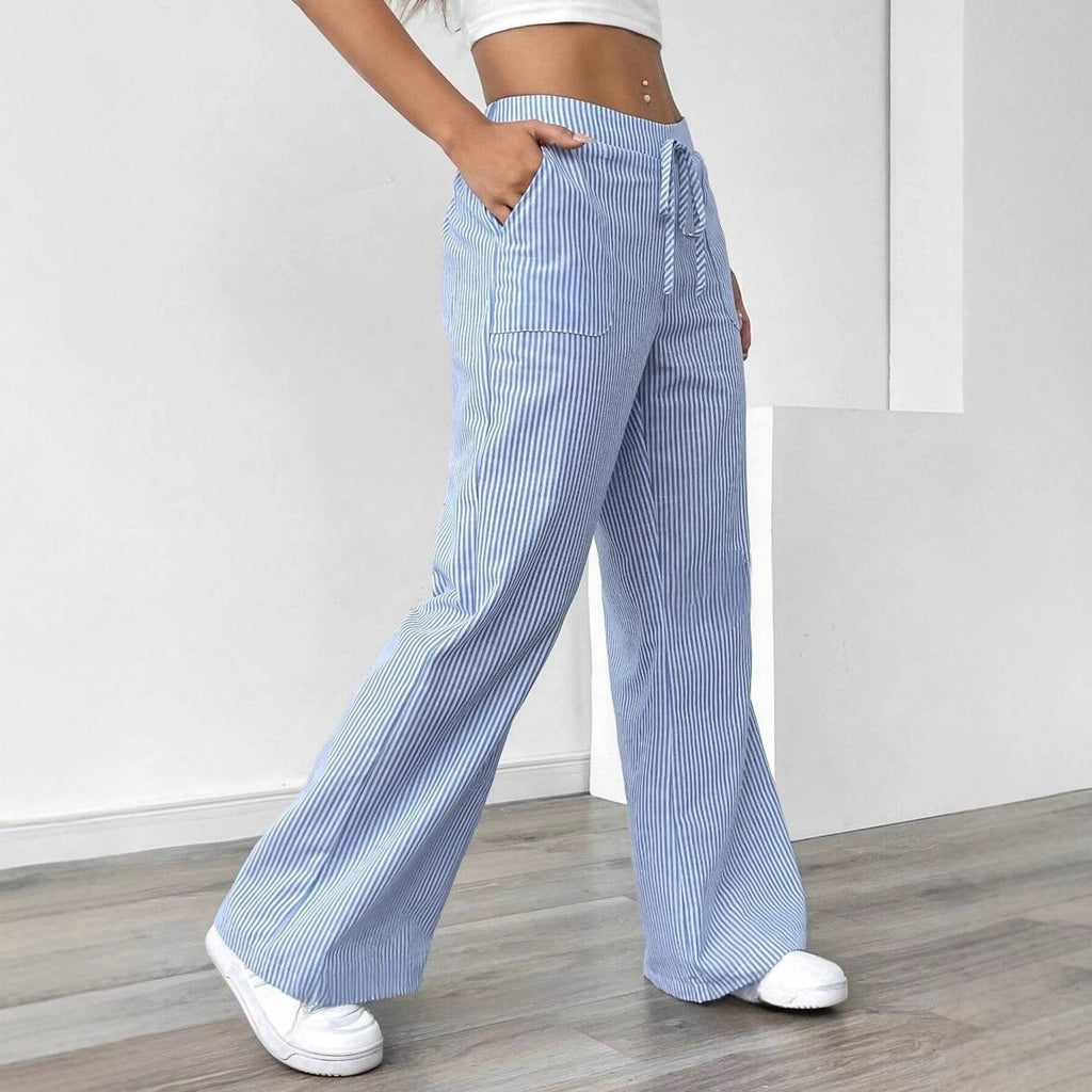 Ladies soft high-waist lounge pants with wide leg drawstring and patch pockets Fashion Glam