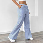 Ladies soft high-waist lounge pants with wide leg drawstring and patch pockets Fashion Glam