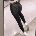 Women High-Waist Destroyed Denim-Jeggings with Drawstring and Raw Hem Fashion Glam