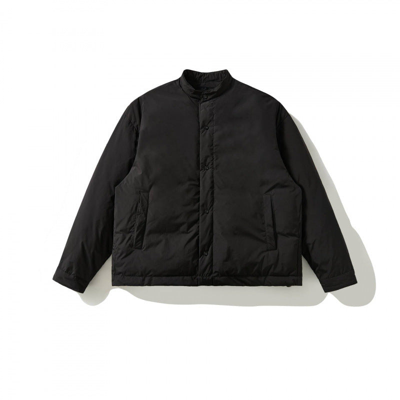Unisex Boxy padded short jacket with stand-up collar and concealed snap button placket Fashion Glam